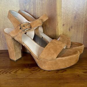 Hogl Brown Suede Chunky Heels size 7.5? Adjustable Strap‎